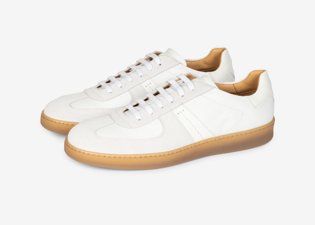 White suede and nappa sneakers