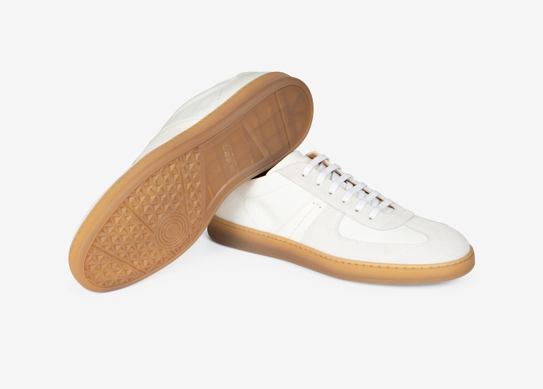 White suede and nappa sneakers