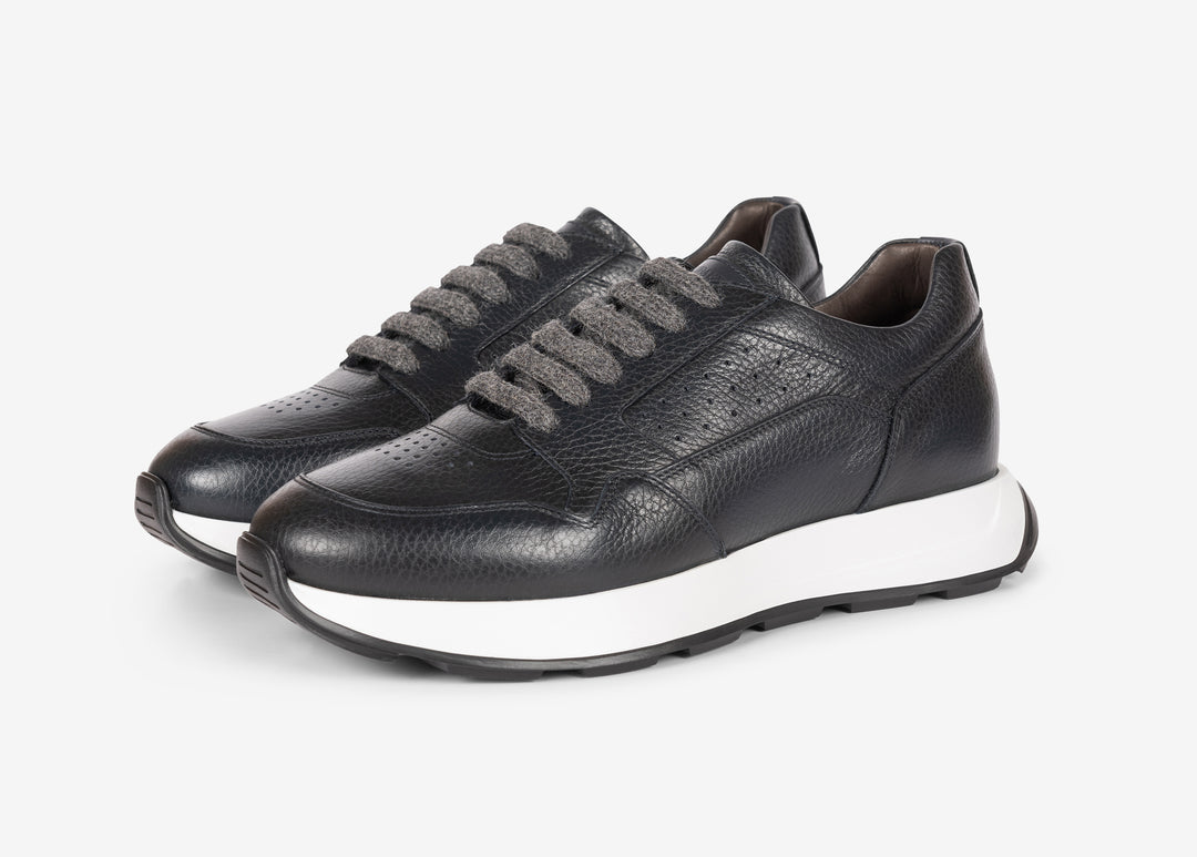 Running sneaker in vitello bottalato blu