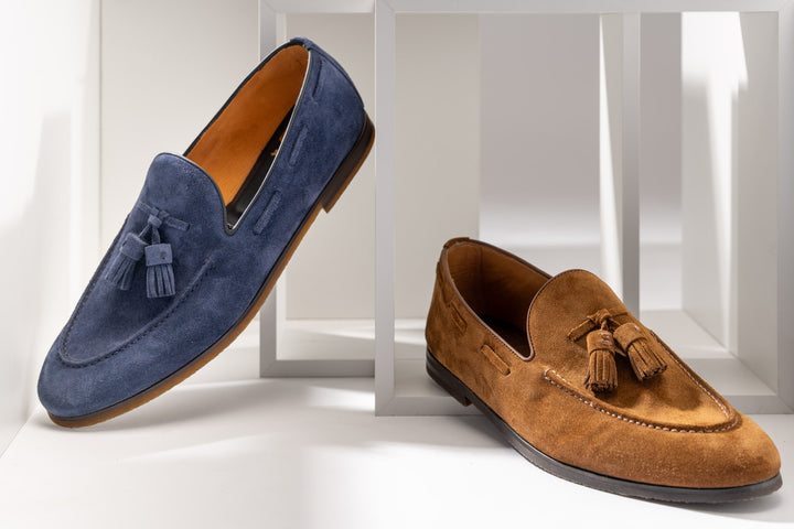 Mocassino con nappine in suede marrone chiaro