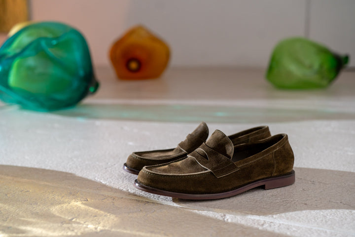 Mocassino college in suede verde oliva