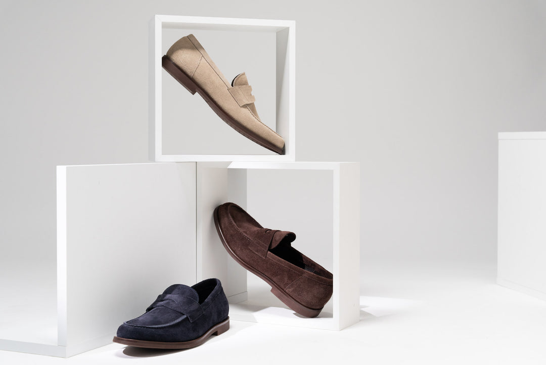 Mocassino college in suede blu