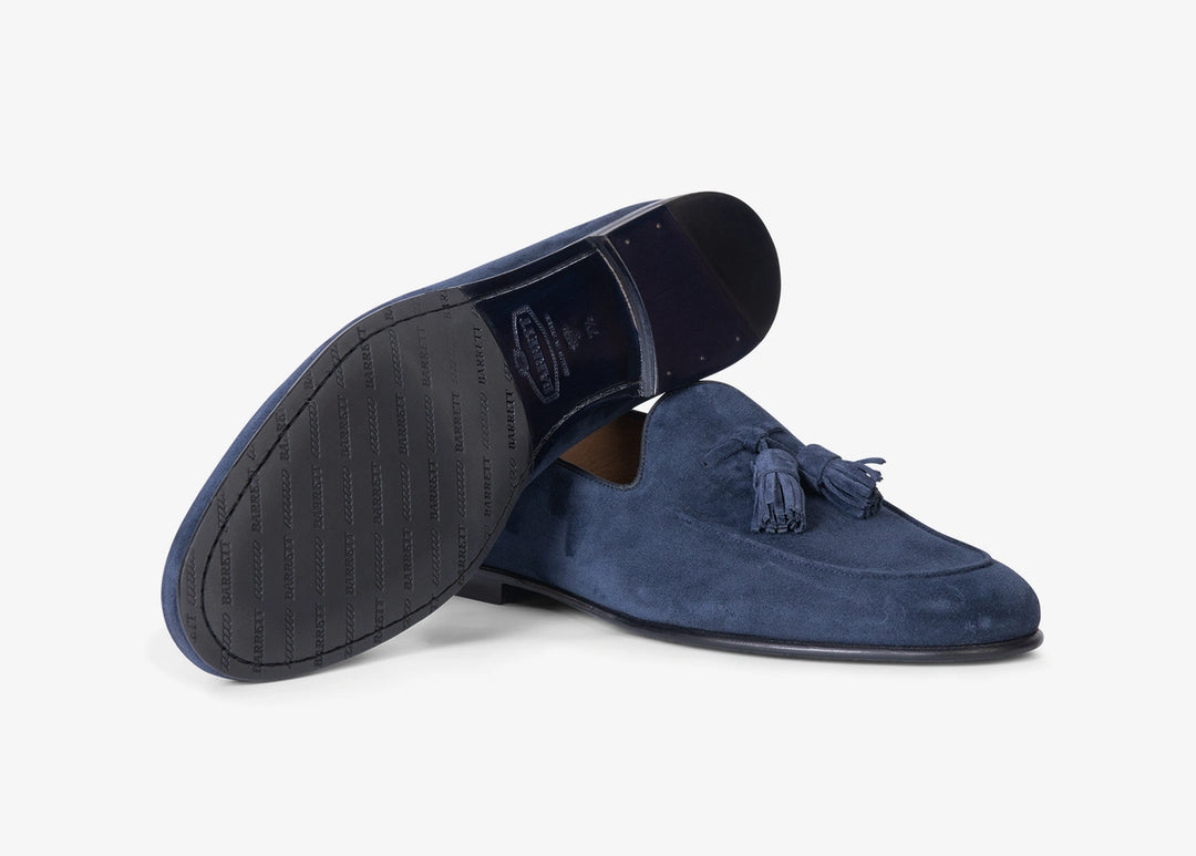 Mocassino con nappine in suede blu