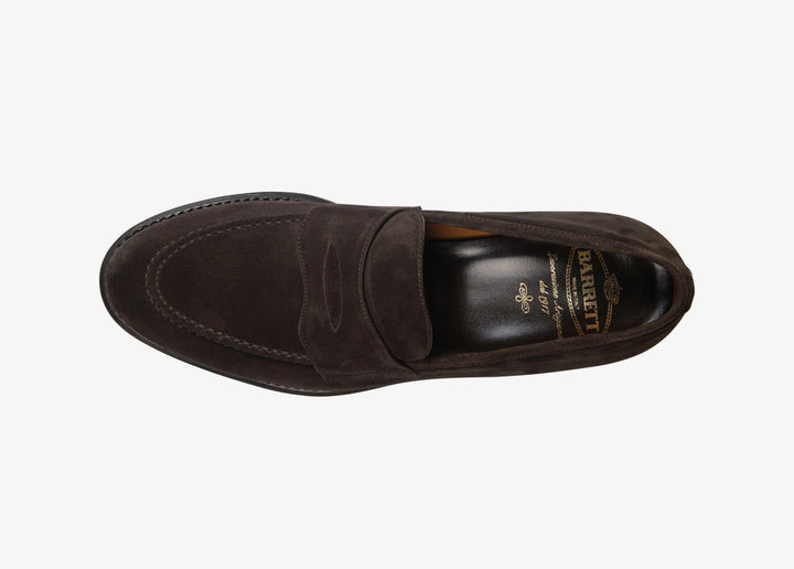 Dark brown penny loafer in suede
