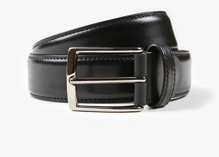 Ceinture réglable en veau noir avec coutures