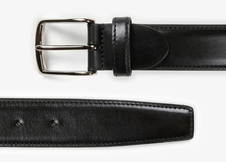 Ceinture réglable en veau noir avec coutures