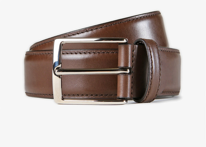 Ceinture réglable en veau marron foncé avec coutures