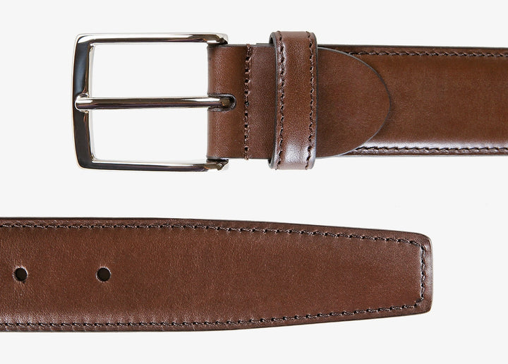 Ceinture réglable en veau marron foncé avec coutures