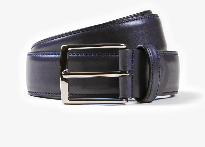 Ceinture réglable en veau bleu avec coutures