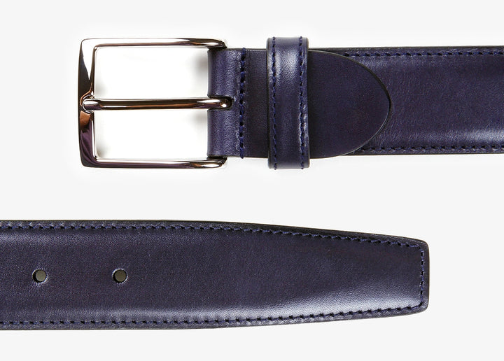 Ceinture réglable en veau bleu avec coutures