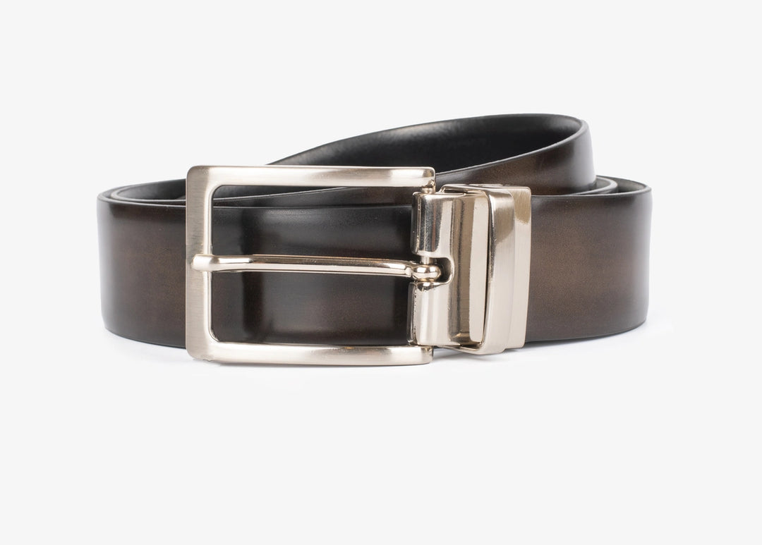 Reversible belt in brown brushed leather