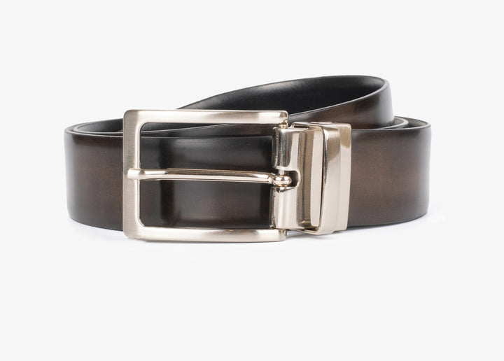 Ceinture réversible en cuir brossé brun