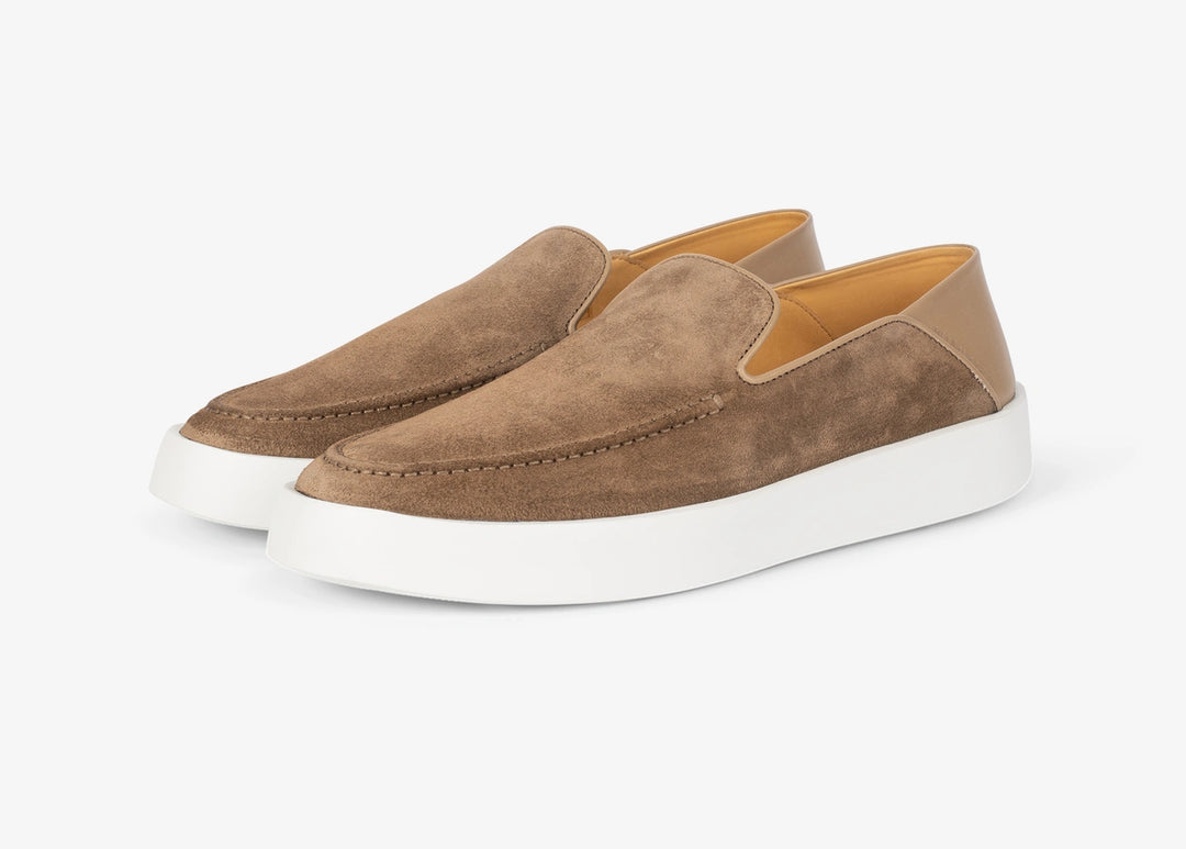Slip-on sneaker in suede and beige leather