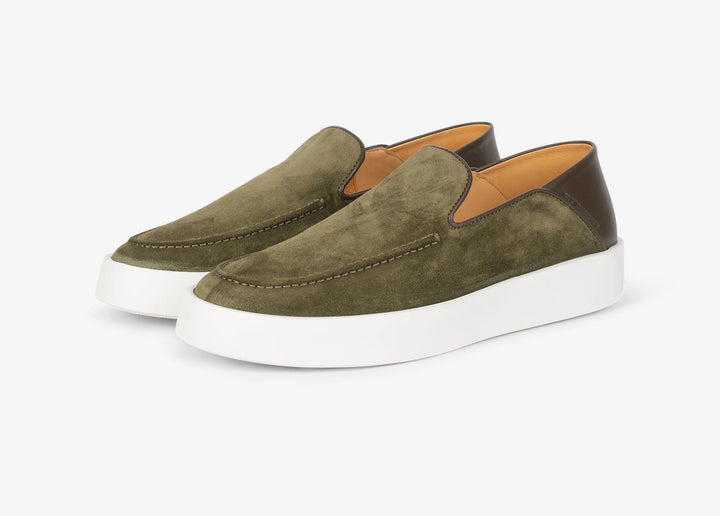 Slip-on sneaker in suede and green leather