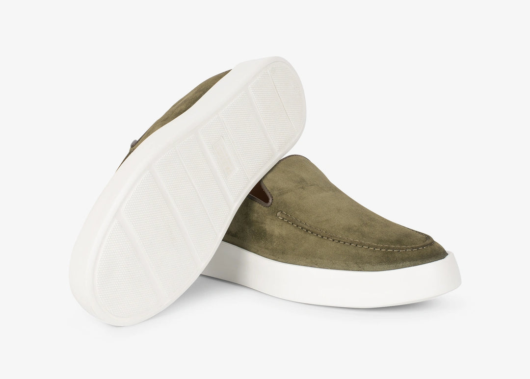 Sneaker slip-on blanche en cuir et daim vert