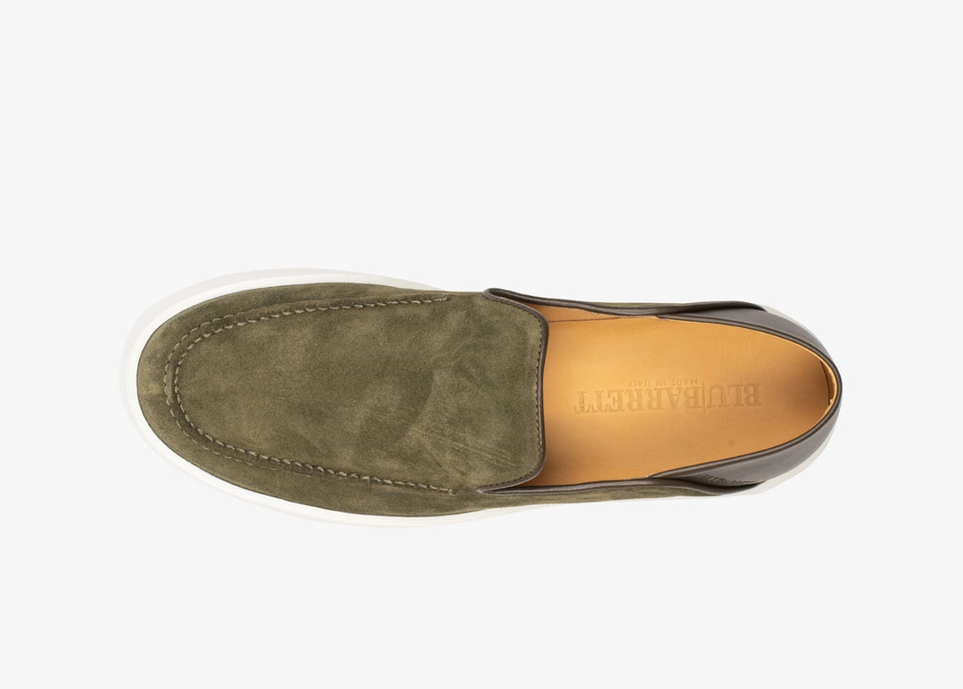Slip-on sneaker in suede and green leather