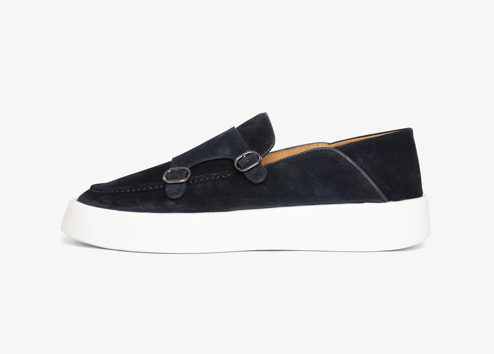 Slip-on doppia fibbia in suede blu