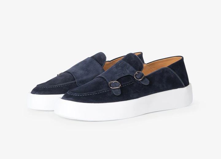 Slip-on doppia fibbia in suede blu