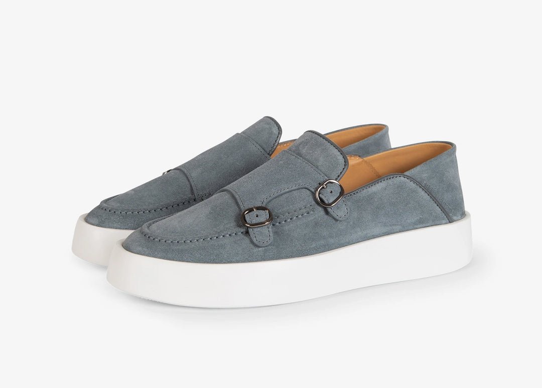 Babouche à double boucle en suède gris