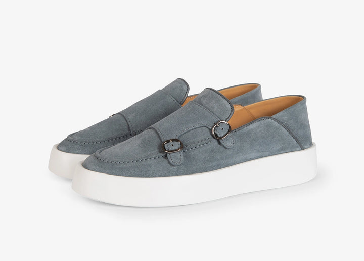 Babouche à double boucle en suède gris